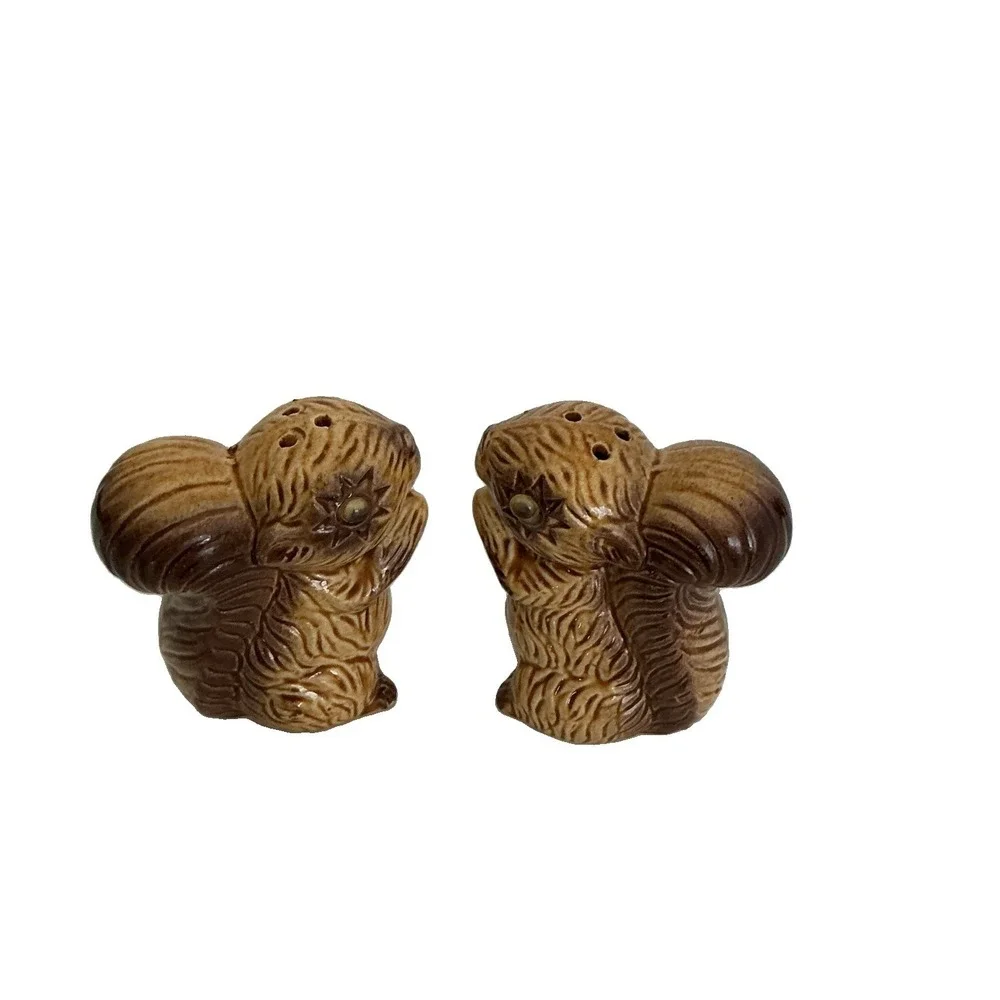 Vintage Googley Eyes Squirrel Brown and Tan Salt and Pepper Shakers